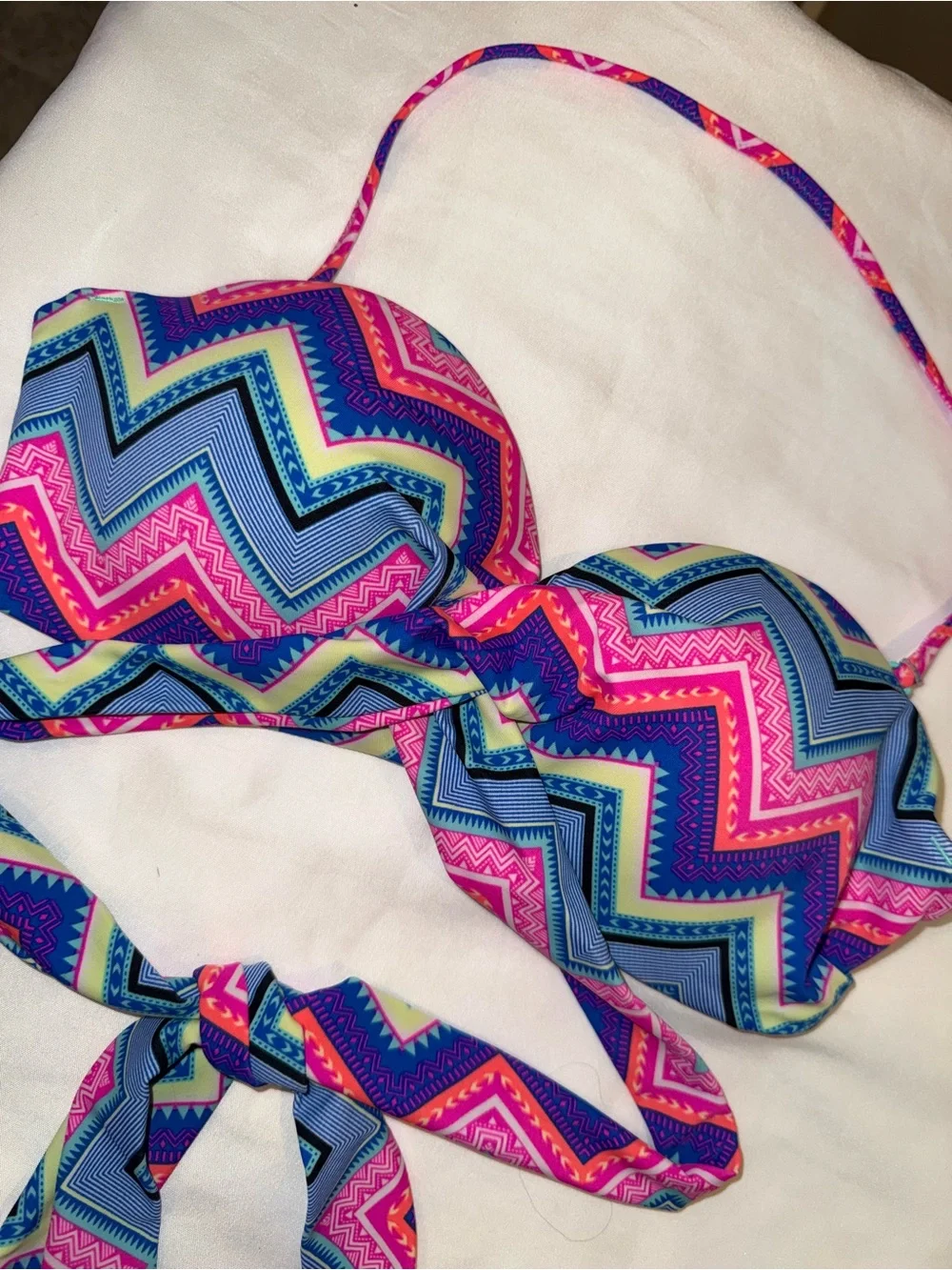 Victoria Secret padded Chevron Print Bandeau Bikini Top - Pink, Blue, Green